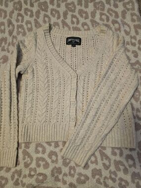AEO Cream Cable Cardigan Sweater